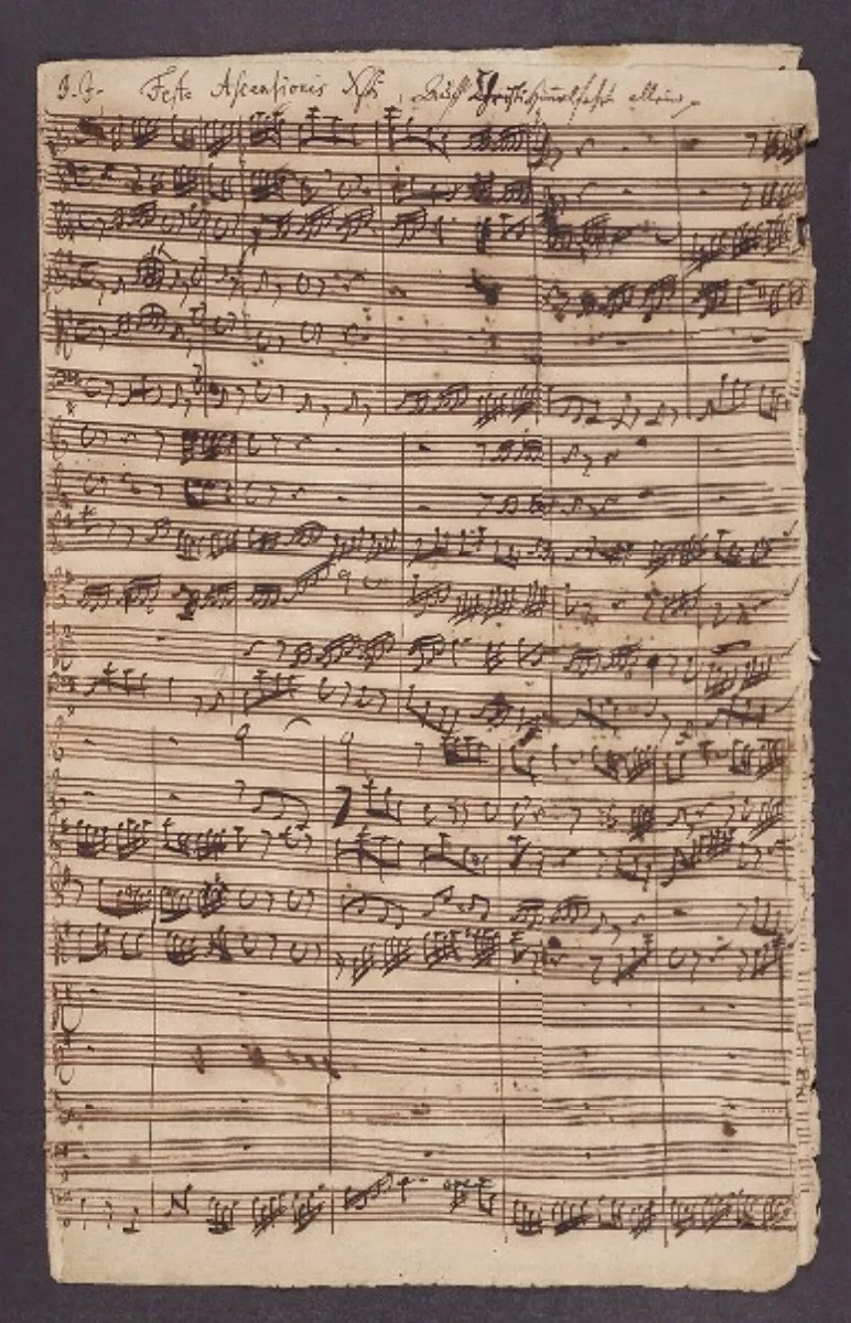 Autograph manuscript of a cantata, written by J.S. Bach for performance in Leipzig on the feast of Ascension Day, 10 May 1725.